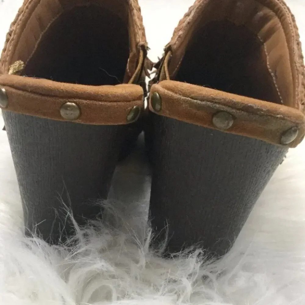 ROUTE 66 Casual Fringe Slip On Mules Brown Boho - Picture 7 of 13